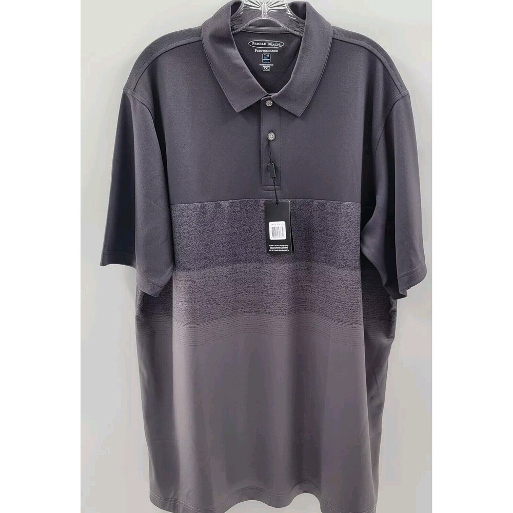 Pebble Beach Performance Mens XXL Polo Shirt Grey Heathered Stripe Golf Top NWT - Picture 2 of 10